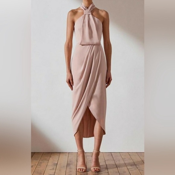 Shona Joy || Core Knot Draped Dress Dusty Ballet Pink 2 - Picture 1 of 12